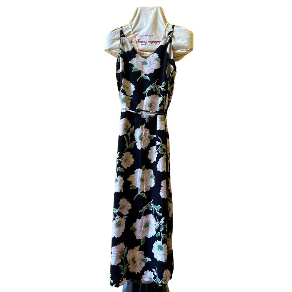 Aqua Soprano Floral Print Black Maxi Dress Tie Waist Size Small